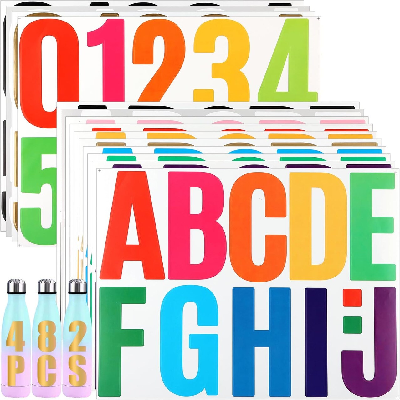 482 Pcs Alphabet Letter Stickers, 4 Inch 10 Colors Self-Adhesive Alphabet Number Sticker